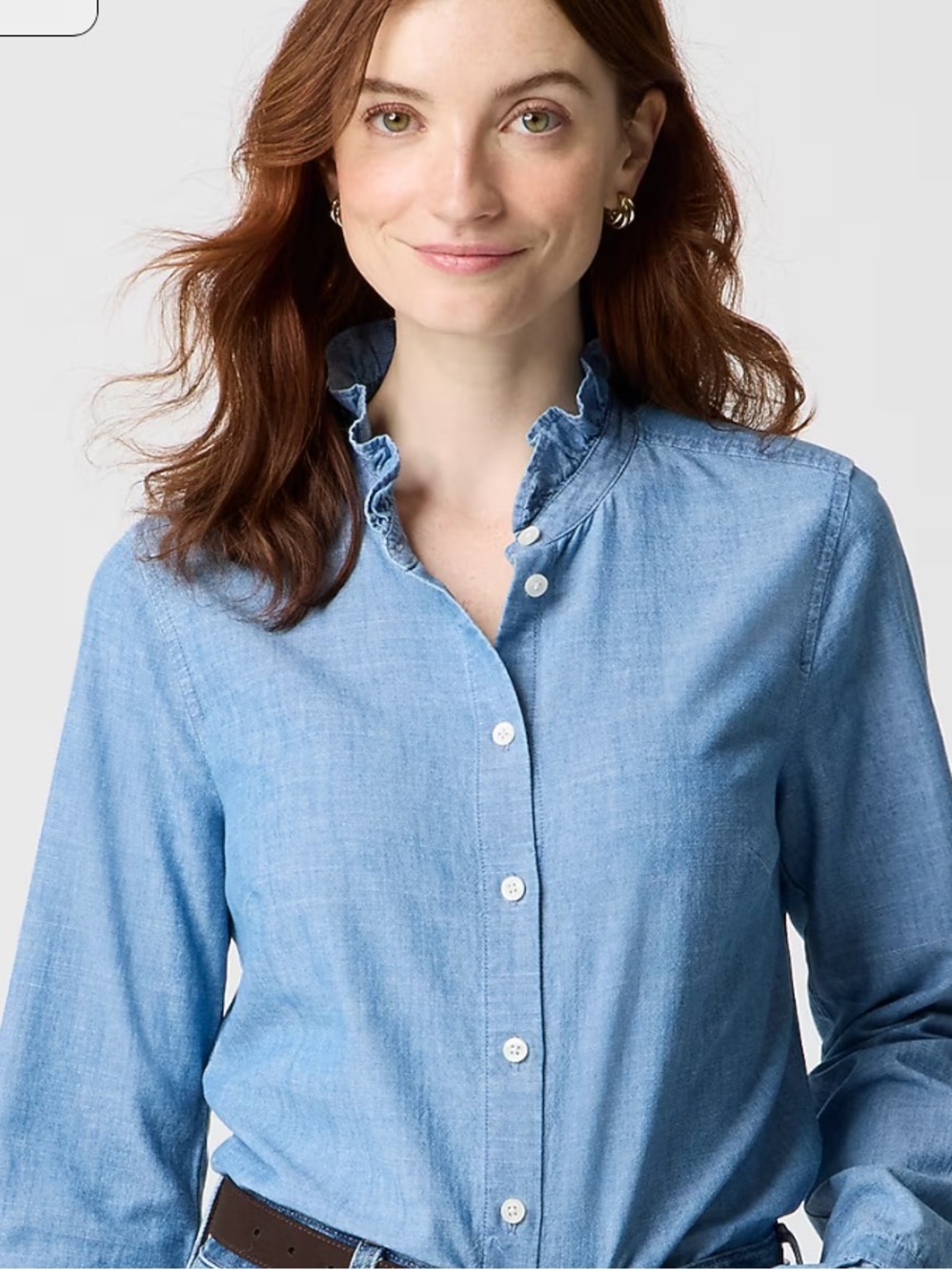J. Crew Factory - Ruffle-neck Chambray Button-Down Shirt - Size M - light blue